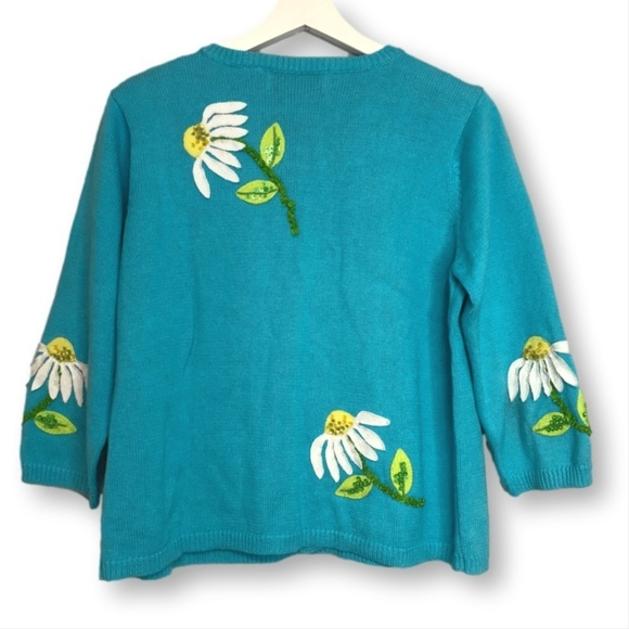 Vintage Design Options Philip and Jane Gordon Blue Daisy Cardigan Medium - Picture 2 of 15